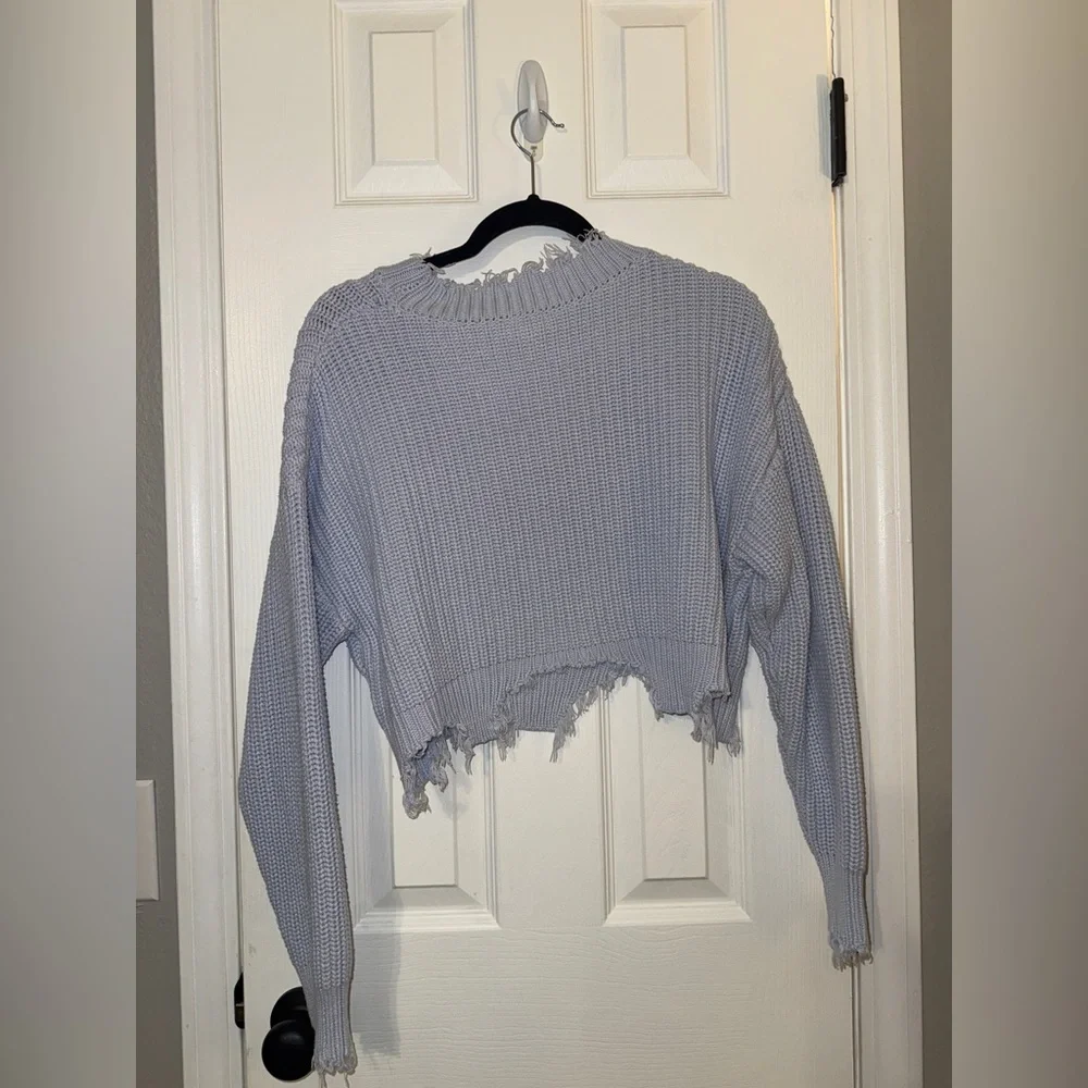 Le Lis Frayed Knit Sweater in Light Blue - Picture 4 of 5